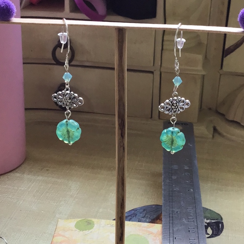 Gorgeous Minty Teal Czech Glass Earrings!